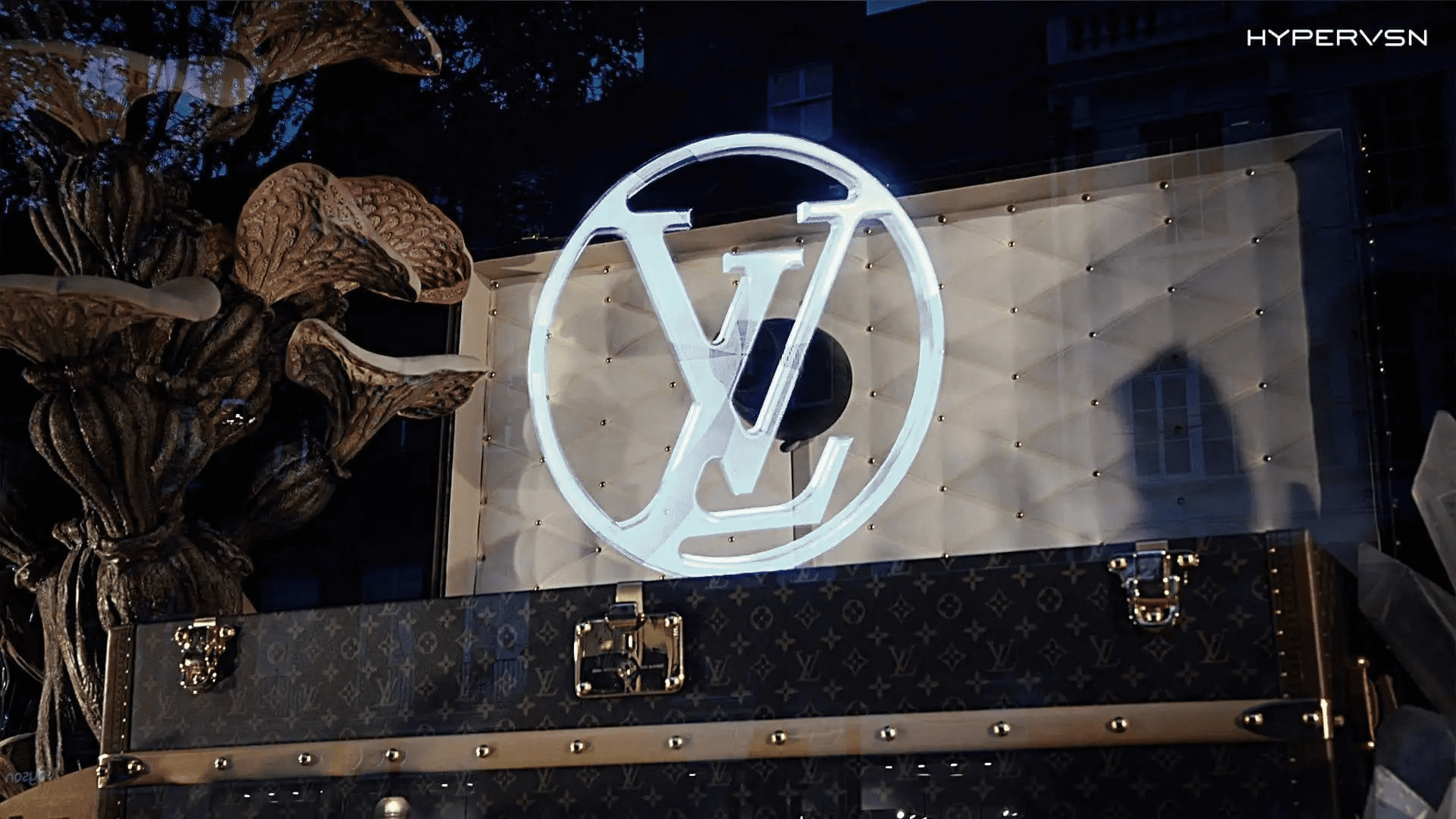 HYPERVSN 3D holographic display projecting Louis Vuitton suitcase hologram