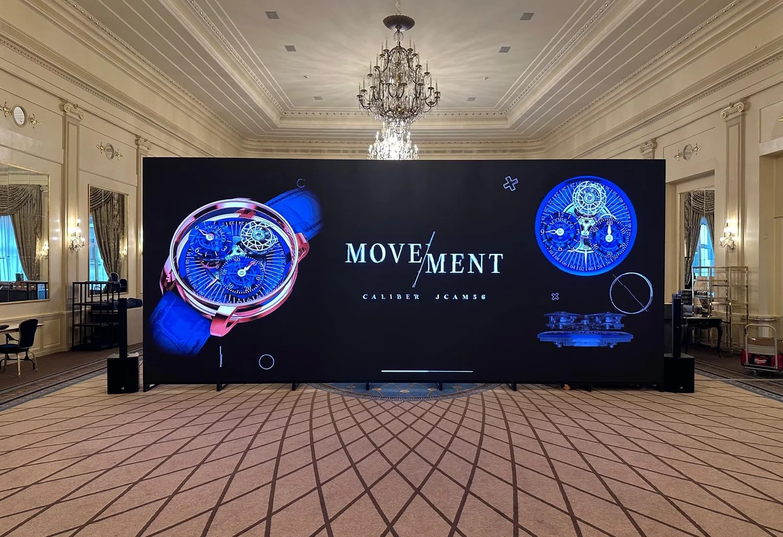 HYPERVISUAL crew installing a large LED wall in a ballroom
