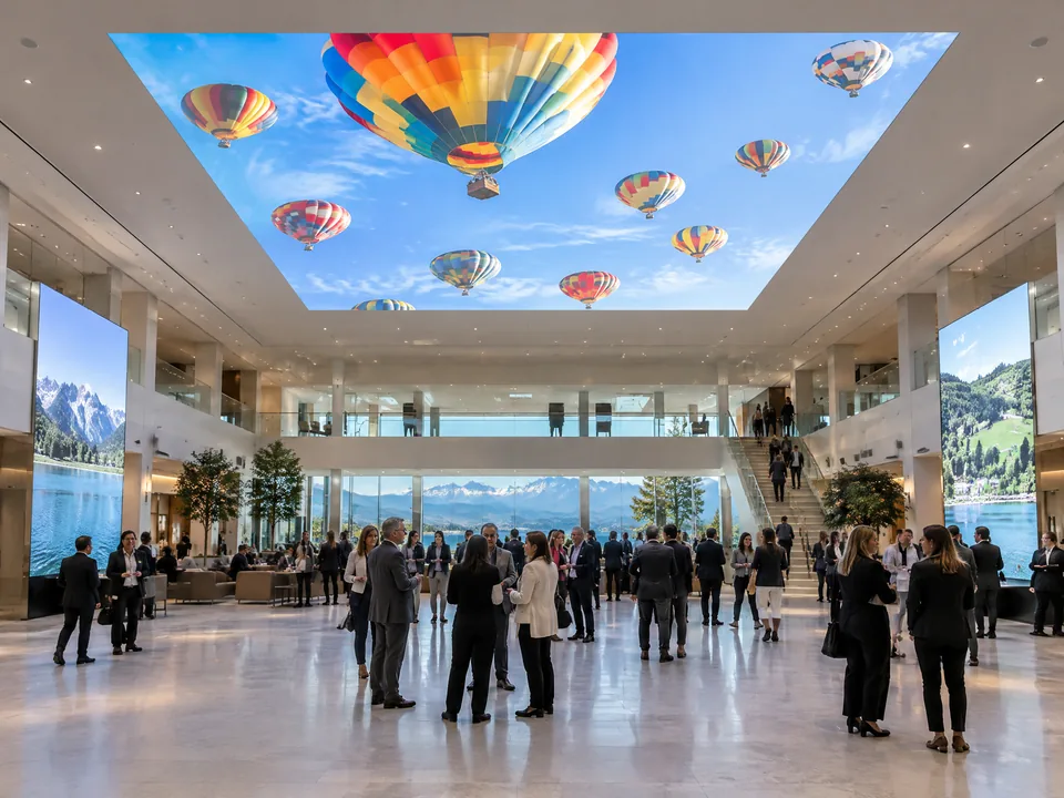 Plafond LED recouvrant une partie d’un hall