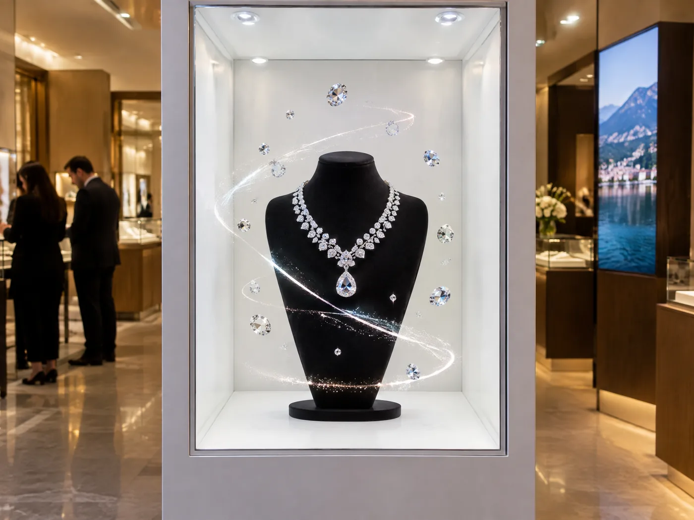 Real jewel placed in a HoloBox with a hologram moving around it