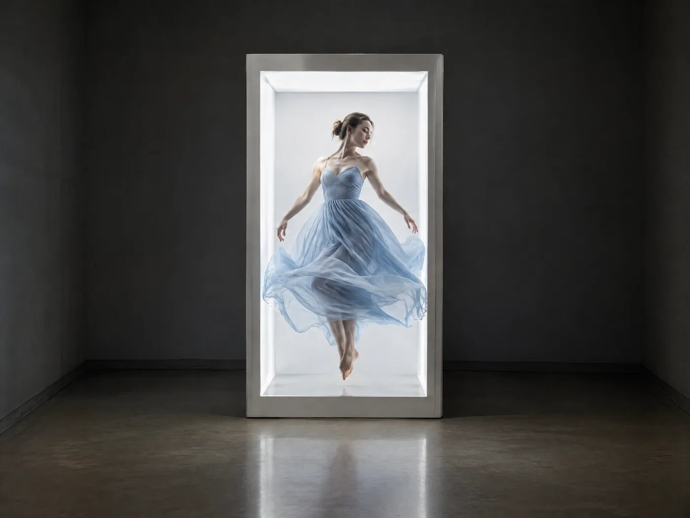 Life-size figure floating in a HoloBox