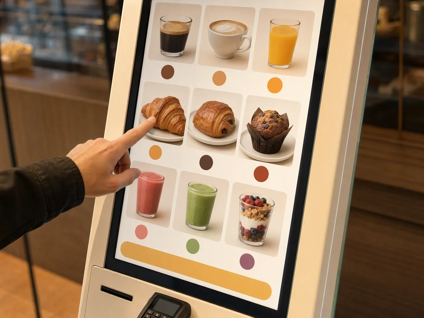 Screen of a self-service kiosk showing a made-to-measure ordering application