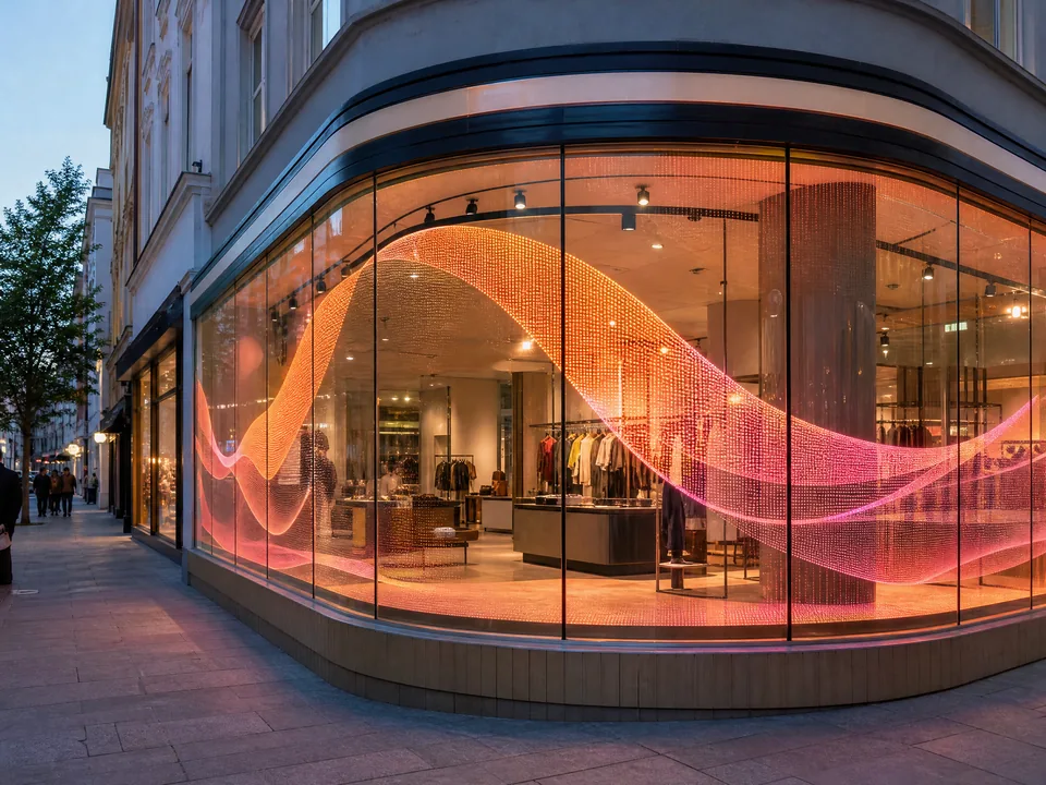 Curved glazing fitted with transparent LED film
