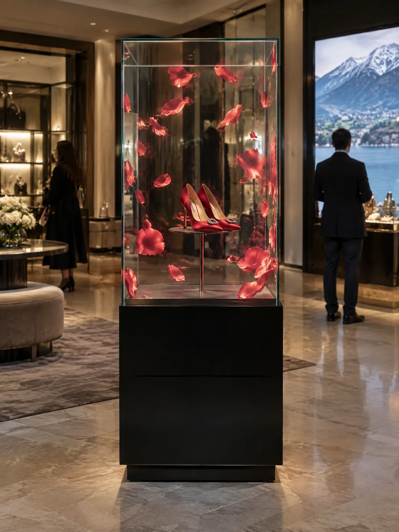 Transparent MicroLED display case with a real object and a floating picture