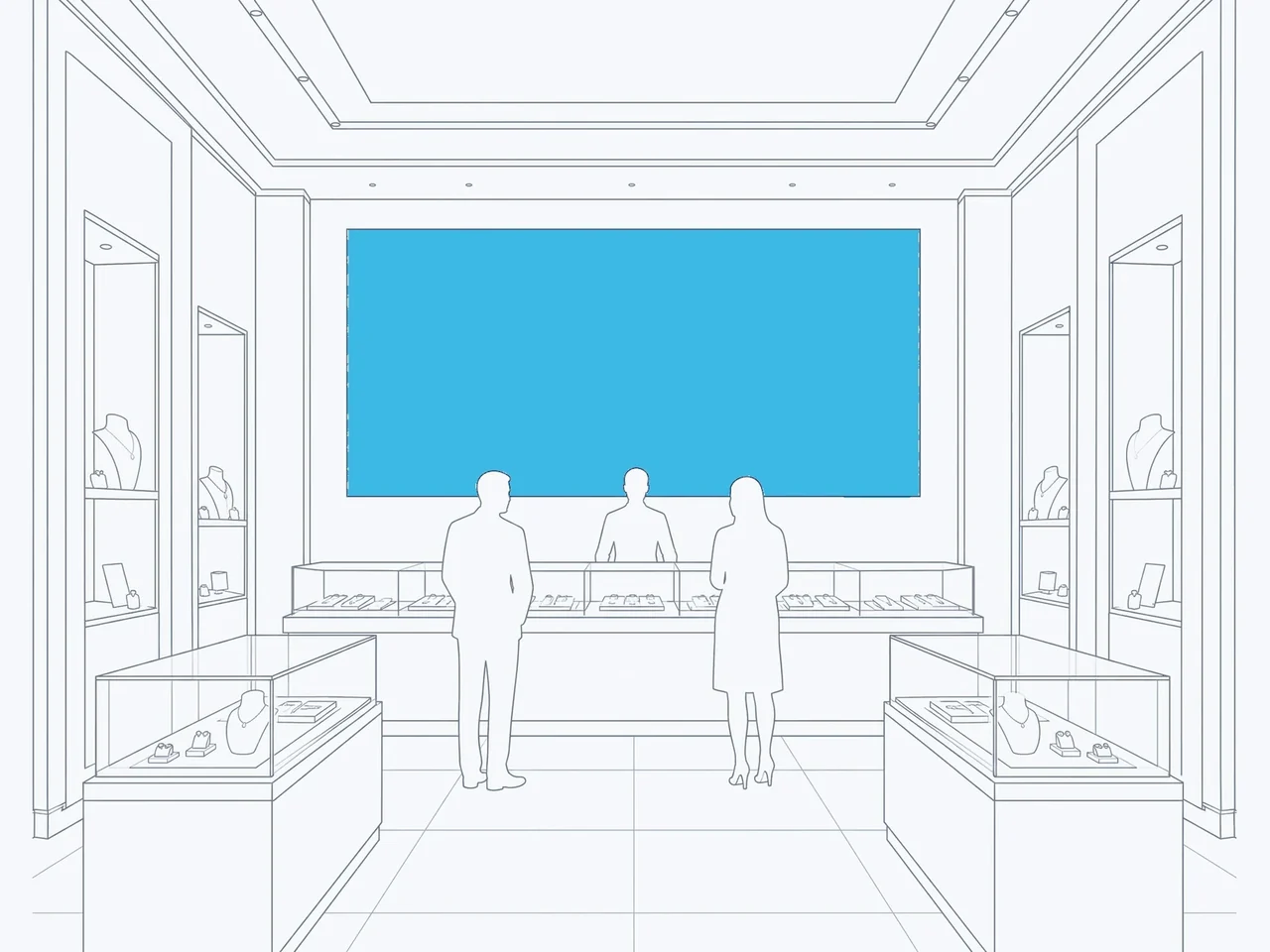 Line drawing: indoor led screens in place