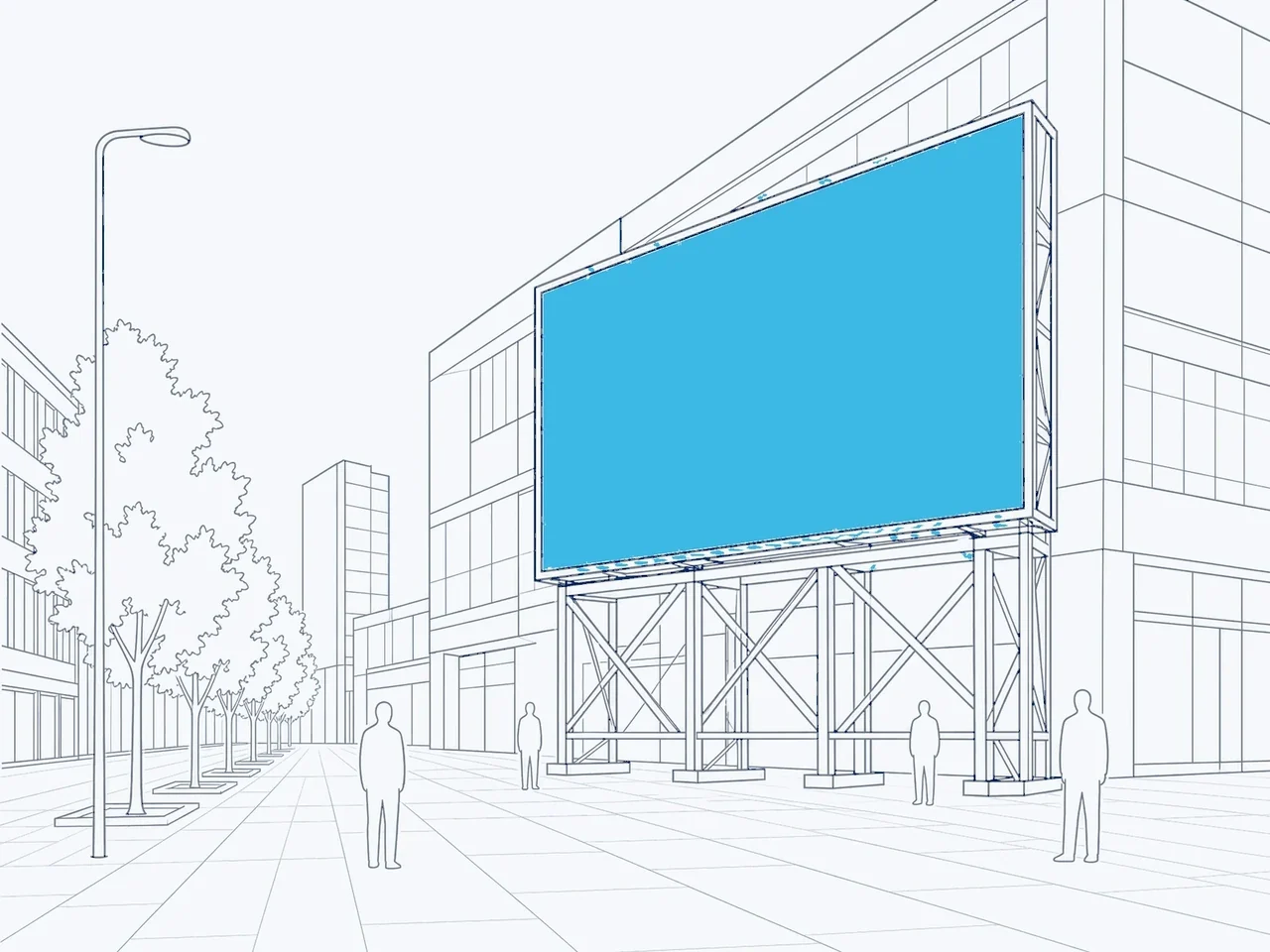Line drawing: outdoor led screens in place