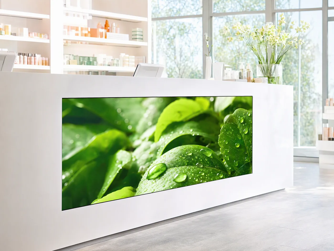 Open frame display staying readable in a bright interior
