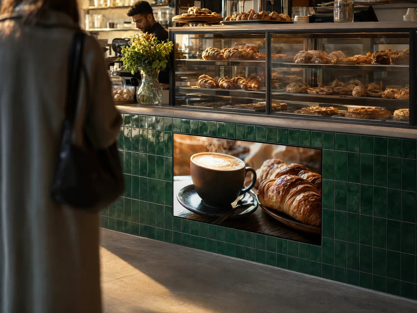 Open frame display in shop furniture showing scheduled content