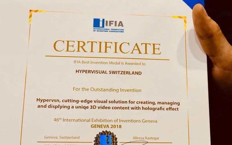 The IFIA certificate awarding the IFIA Best Invention Medal to HYPERVISUAL SWITZERLAND