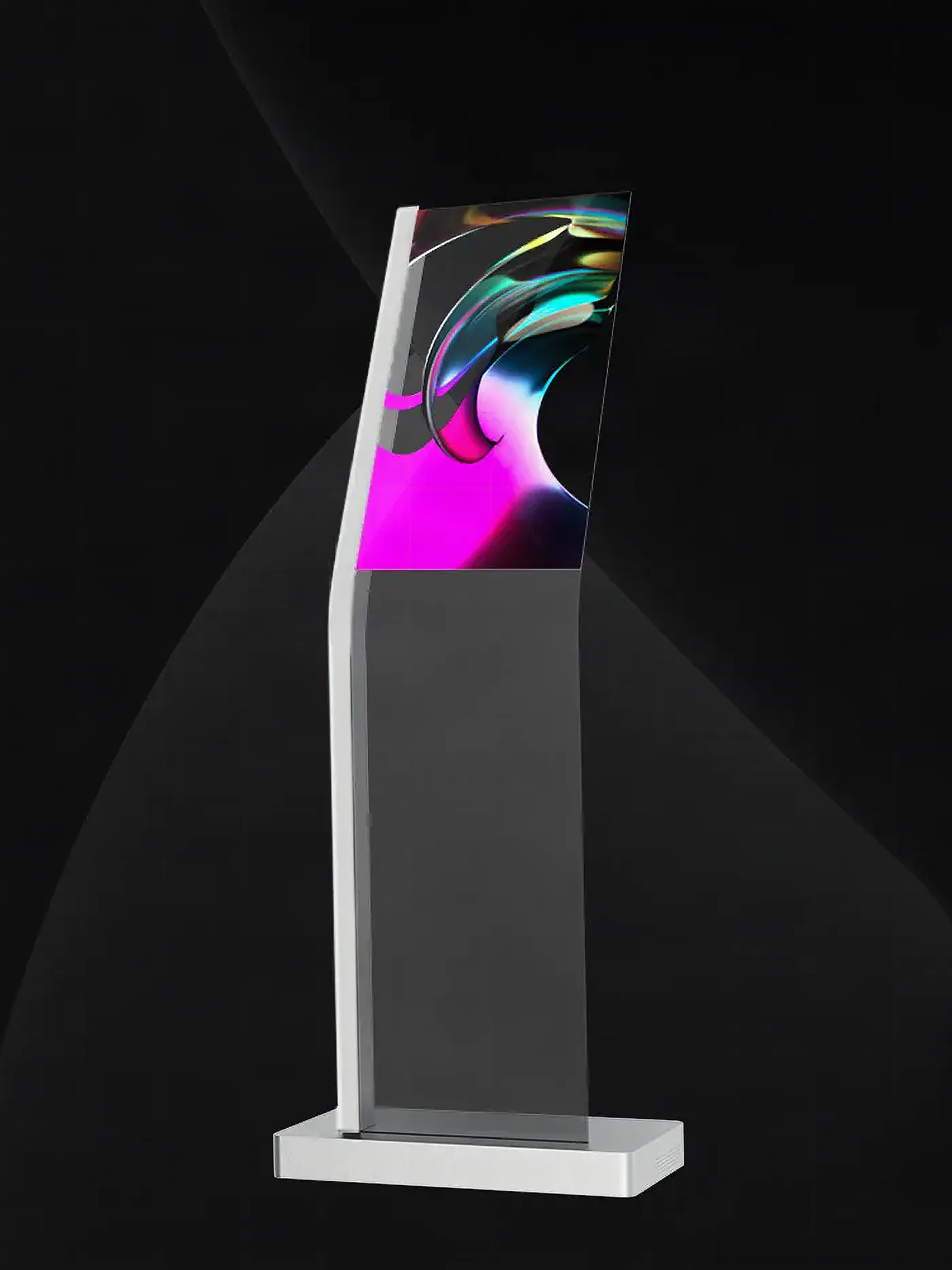 Content playing on a transparent totem in front of an object