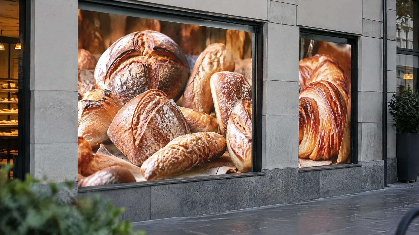 Two shop windows of different sizes, each filled edge to edge by its own LED wall